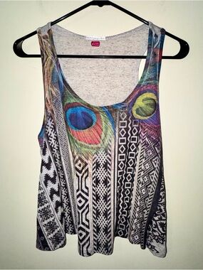 Equipe Peacock Feather Geometric Print Tank Top